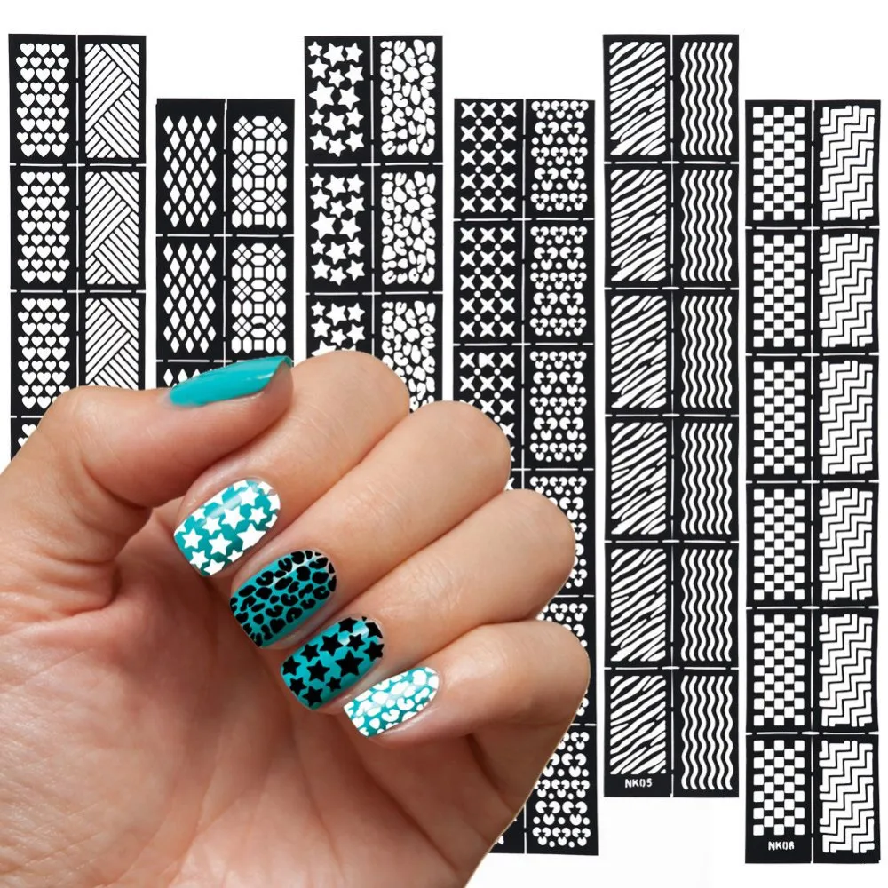 

1 Pc Reusable Stamping Tool DIY Nail Art Hollow Template Stickers Stamp Stencil Guide, 12 Styles For Choose