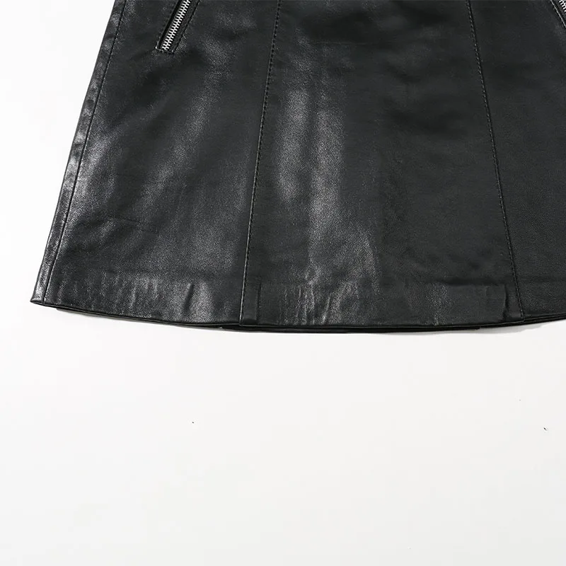 Натуральная овечья кожа черная юбка-карандаш женская уличная короткая юбка с высокой талией пикантная винтажная кожаная юбка корейская мода