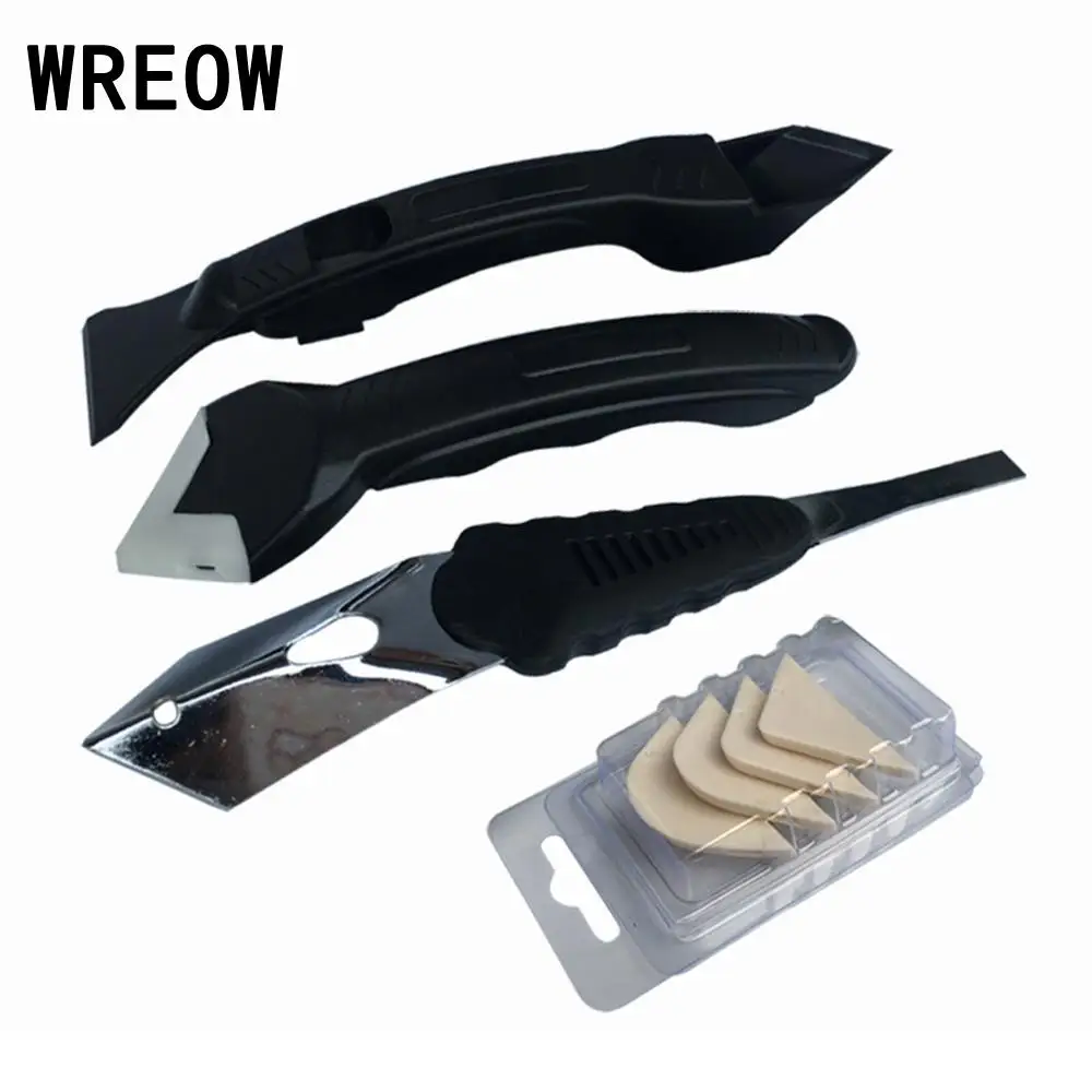 

1Set Silicone Trowel Scraper Caulk Sealant Spreader Spatula Cement Finish Cleaner Tool Remover Set Interchangeable pads