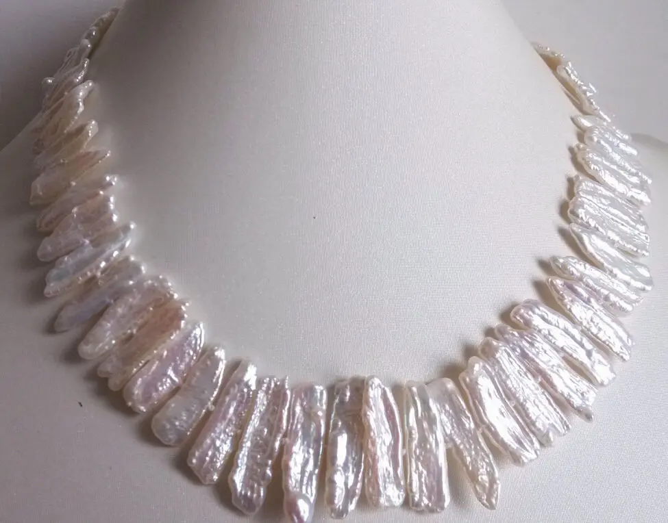 

FREE SHIPPING HOT sell new Style >>>> noble cultured white biwa pearl necklace 17 inches