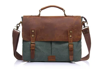 

Nesitu Vintage Brown Grey Cyan Khaki Army Green Blue Canvas Men Messenger Bags Crazy Horse Leather Man Portfolio Briefcase M1807