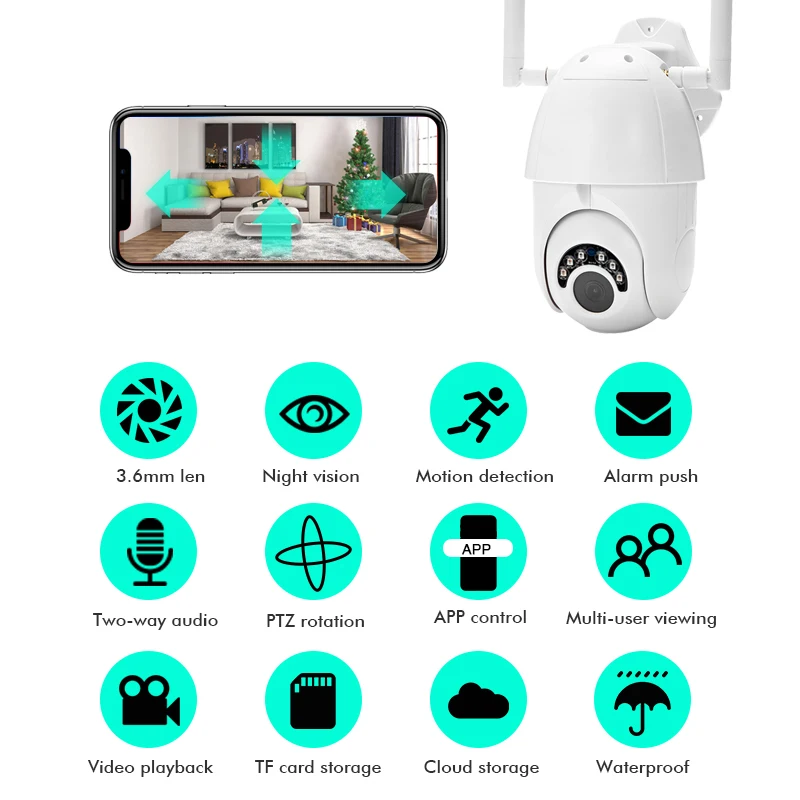 

HD 1080P WIFI Wireless IP Camera Cloud Storage Outdoor Security Surveillance Camera PTZ Speed Dome CCTV IP65 60m IR Cut