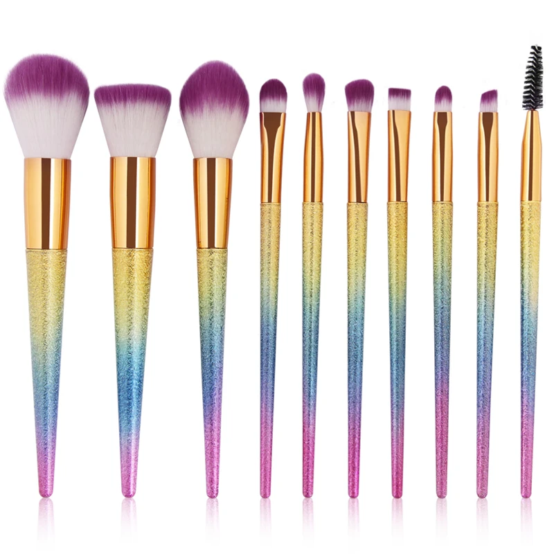 

10pcs Professional Makeup Brushes Set 3D color Handle Eyeshadow Eyelash Brow Lip Contour Brush Powder Foundation Blush drop ship