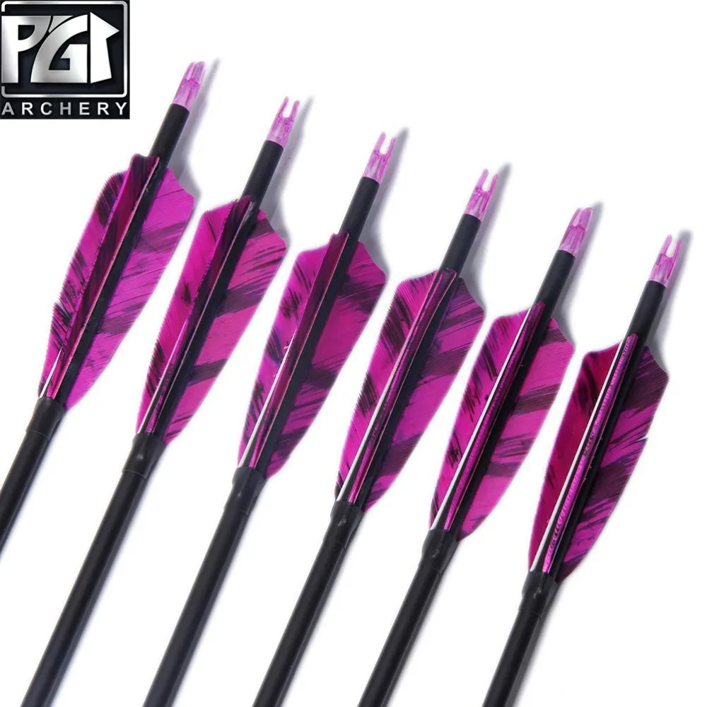 PG1ARCHERY 30 дюймов карбоновые стрелы с 4 щит Турция перья Fletching и съемные точки советы