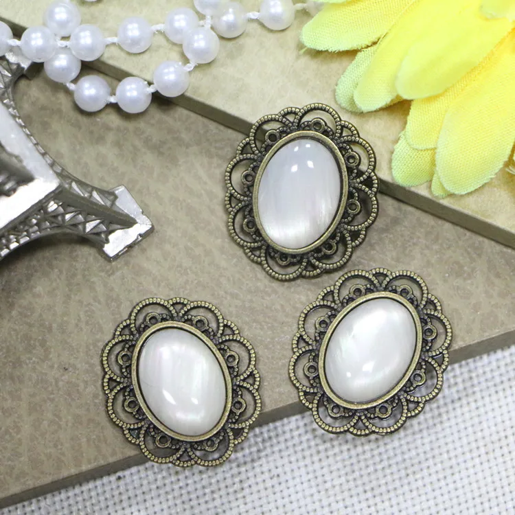10pcs DIY Accessory 3x2.5cm bronze coloured Metal with stripe stone