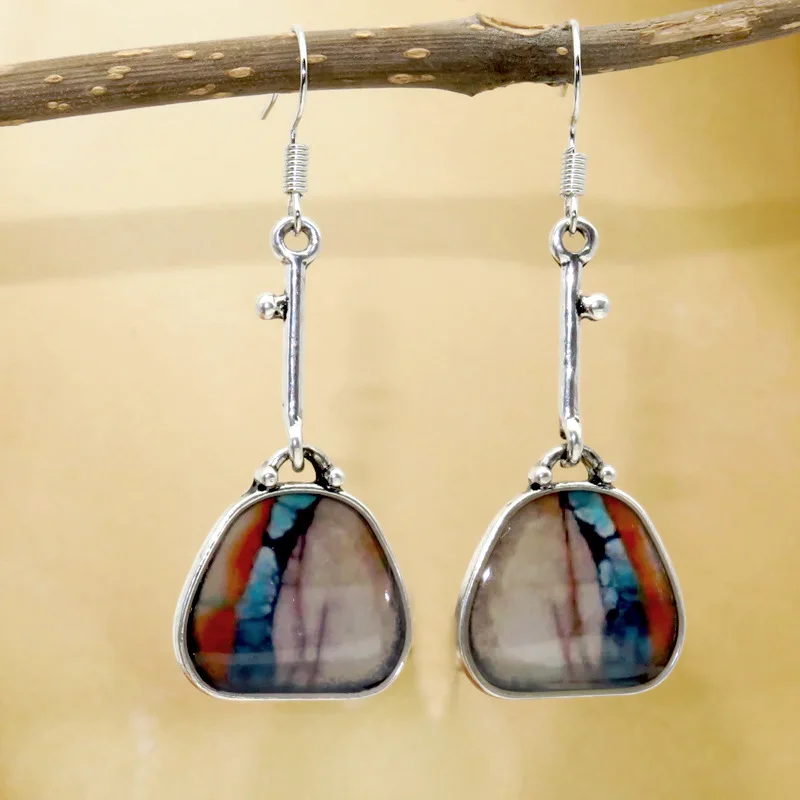 

Tisonliz Retro Bag Shape Color Stone Long Dangle Earrings for Women Vintage Silver Wedding Party Drop Earrings Jewelry Brinco