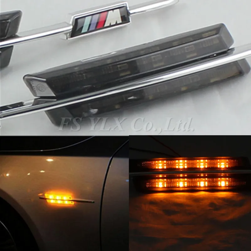 FSYLX Error Free LED side Marker light Turn signal lamp for BMW E81 E82 E87 E88 E90 E91 E92 E60 E61 with M logo hopstyling 2x e60 e61 f10 e81 e82 e87 e88 e90 e91 e92 e93 car led fender side turn signals led marker light 12v smd3528 bulb