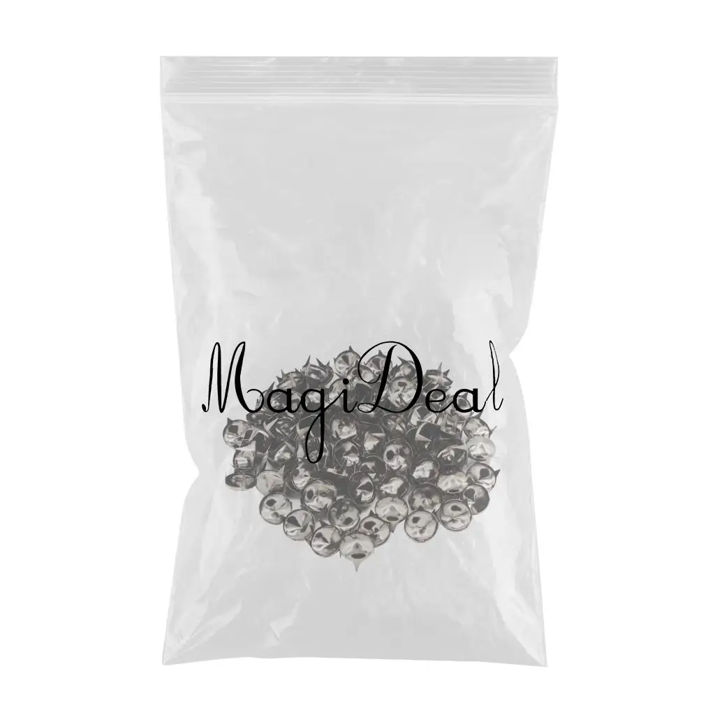 fityle 100Pcs Round Cone Rivets Metal Studs Spots Gothic DIY Leathercraft 12mm Black For Bags Clothes Hats Decor
