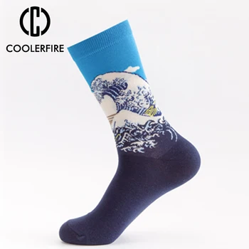 

Happy Fashion Cotton Men's Socks Funny Novelty Printing Van Gogh Art Crazy Oil Painting Series Men's Socks WD021