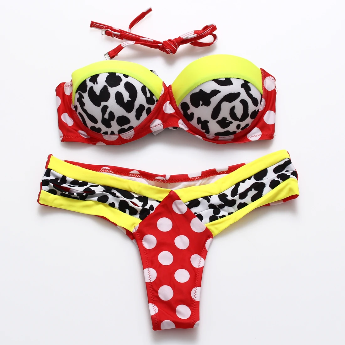 

Halter Bandeau Bikini 2018 Patchwork Push up Swimwear Women Swimsuit High Cut Brazilian Biquini Bathing Suit Beach wear