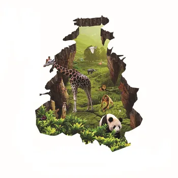 

3D Broken Wall Decor Decals For Kids Bedroom Self Adhesive Kids Room Wallpaper Giraffe panda Poster Mural Queen Wall Stickers