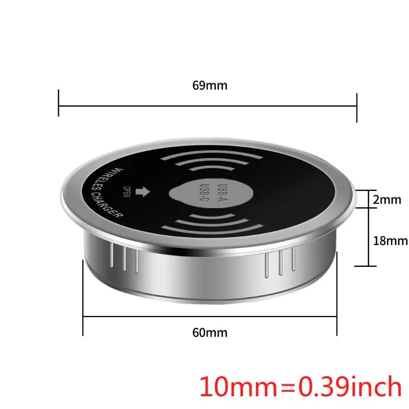  Desktop Wireless Charger 5W Fast Charging Pad Waterproof Plug Hole Conference Table Desk Home Offic