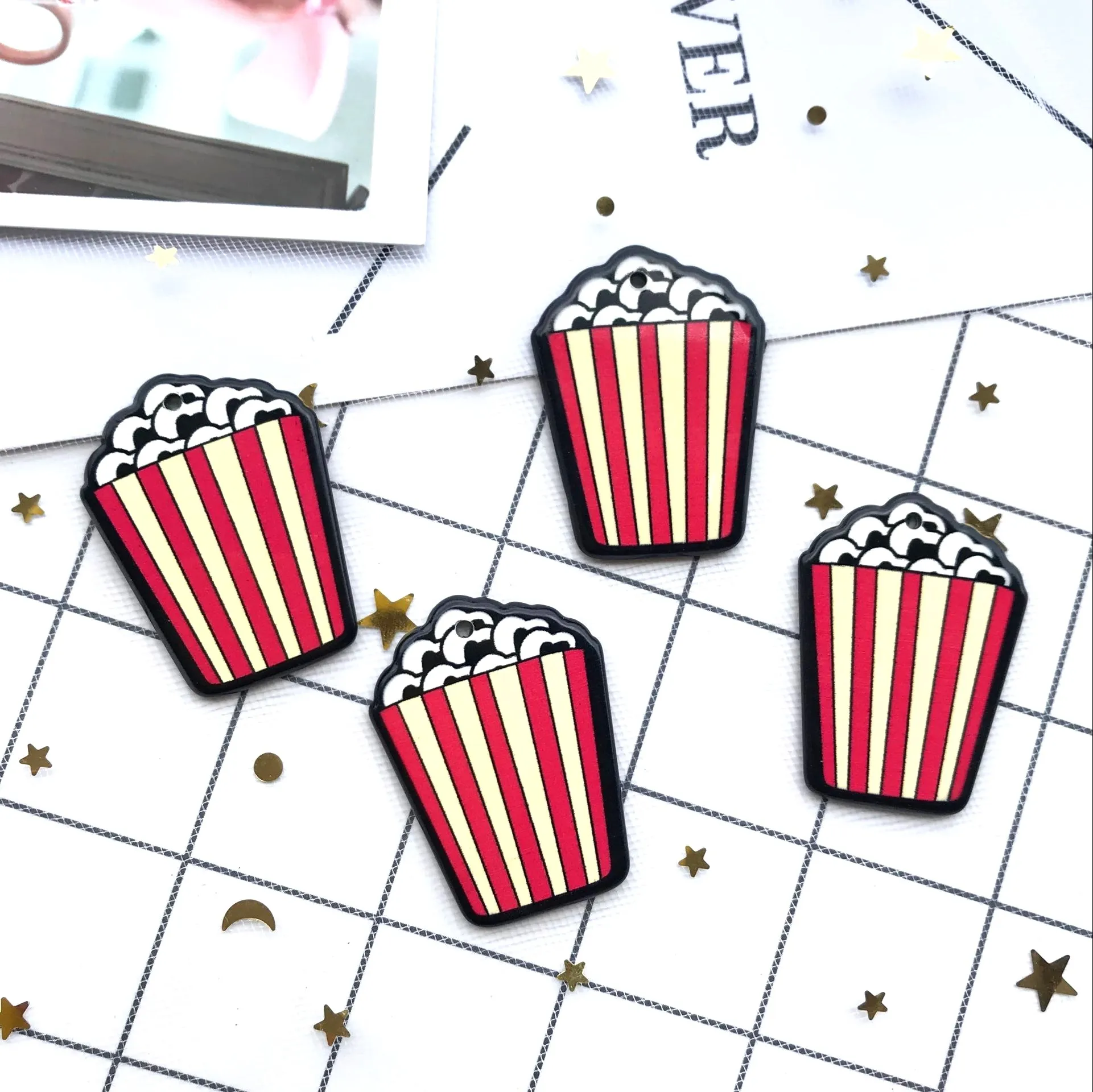 

acrylic 10pcs Kawaii resin popcorn design Charms Pendants for DIY decoration neckalce earring key chain Jewelry Making