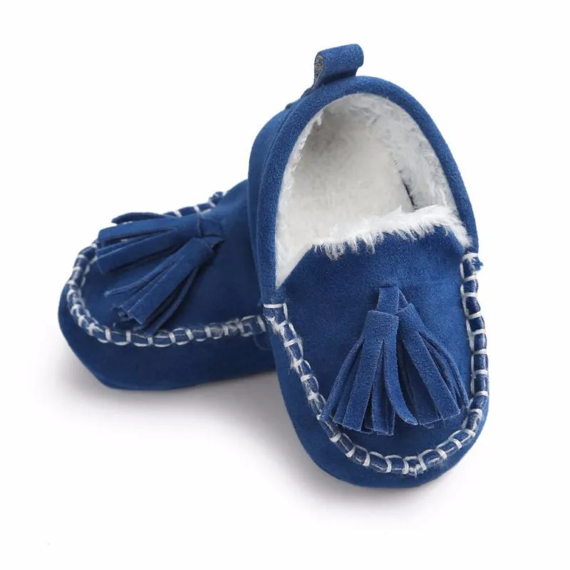 Зимние Детские замшевые сапоги из искусственной кожи; детские мокасины; обувь для новорожденных принцесс