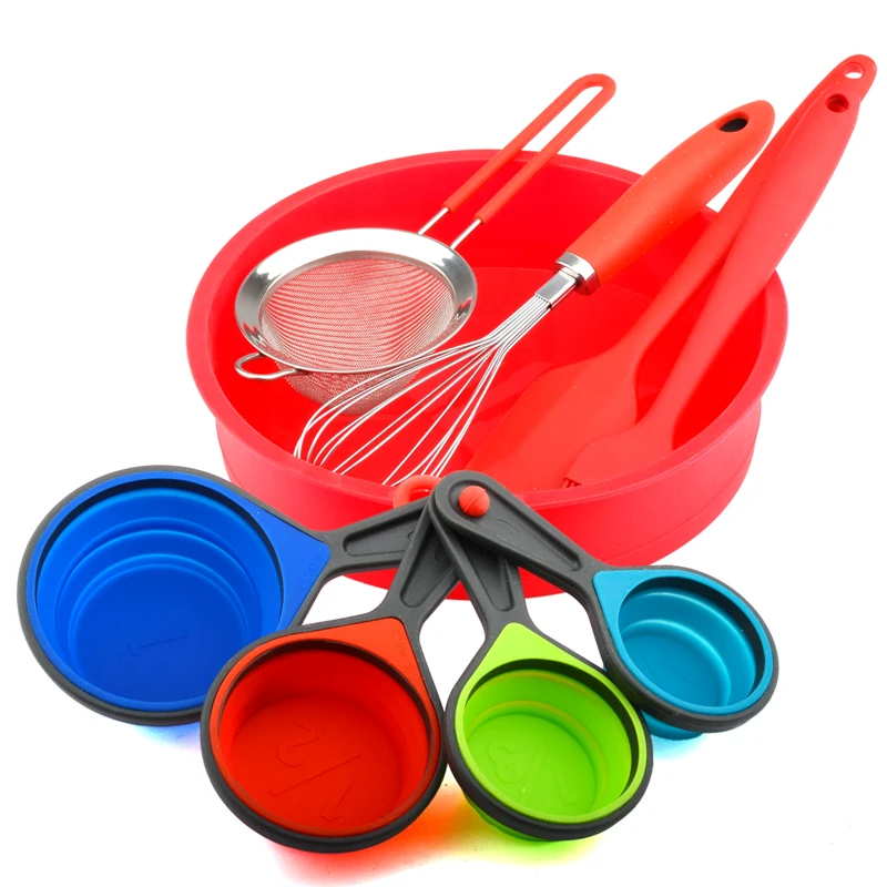 

2017 Silicone Bakeware Set Heat Resistant Baking Tools Whisk Flour Sieve Oil Brush Scraper Measuring Cup Cake Mold Kitchen Tools
