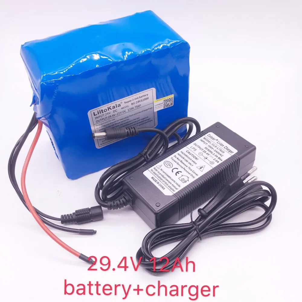 HK LiitoKala 24v 12ah 7S6P аккумулятор 15A BMS 250w 29,4 V 12000mAh аккумулятор для инвалидных колясок мотор электрический 29,4 V 2A зарядное устройство