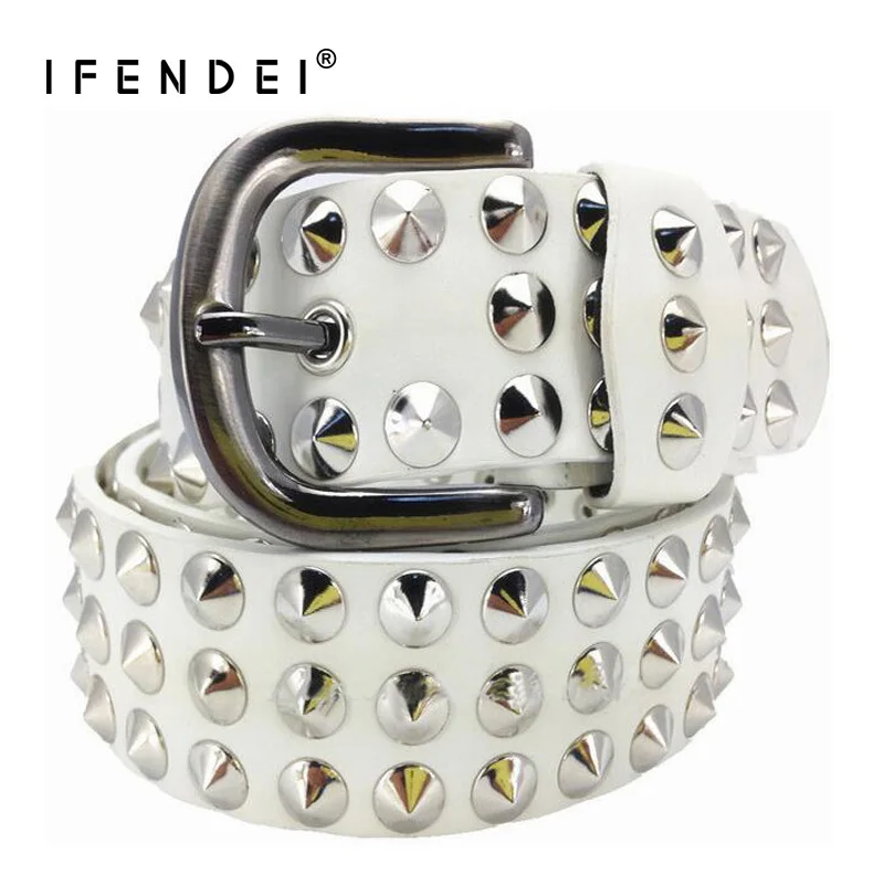 Ceny IFENDEI luksusowy projektant Punk pasy dla kobiet mężczyzn modne nity męski pasek PU skórzany pasek Hip Hop kobiety cinturon mujer Street