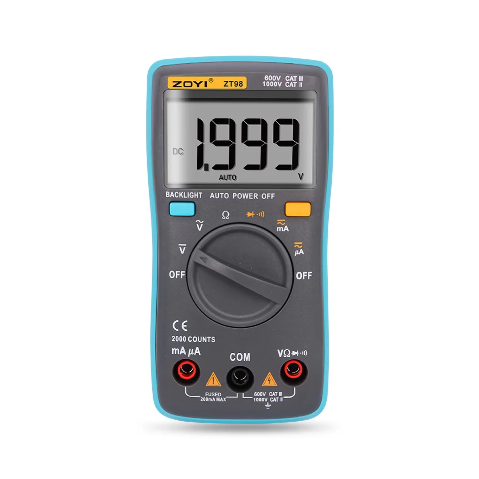 

ZOYI ZT98 Digital Pocket Mini Multimeter 2000 counts Backlight AC/DC Voltage Ammeter Current Ohm Tester