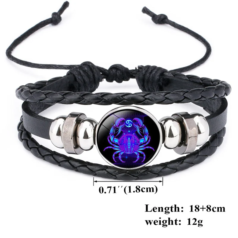 NIUYITID Trendy 12 Constellations Bracelets Men Jewelry Black Leather Braclet For Women Pulseras Man Bracelets Accessories (12)