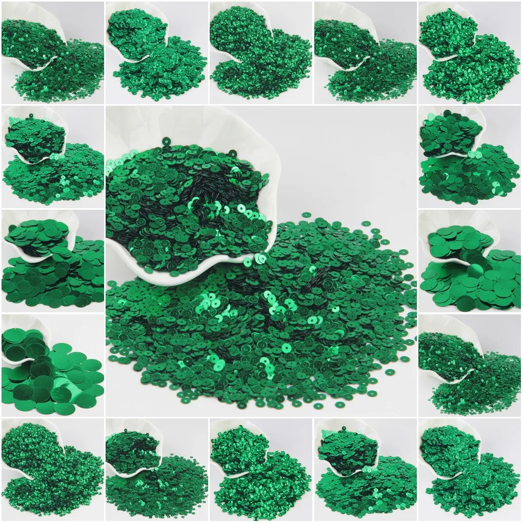 

Mix Size Green Sequin 3mm 30mm Flat Round PVC loose Color Sequins For Crafts Paillette Sewing Decoration DIY Accessory