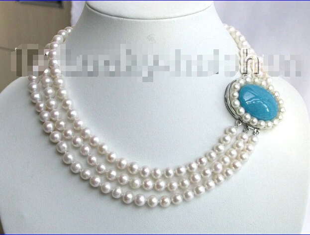 

Free shipping >>>>>>Genuine! 3row round white freshwater pearls necklace