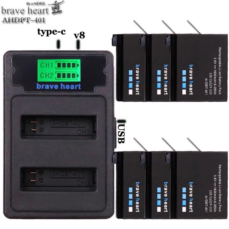 

hero4 hero 4 battery + LCD USB Dual Charger For Gopro Hero 4 Batteries Go Pro Hero4 bateria AHDBT 401 Action camera Accessories