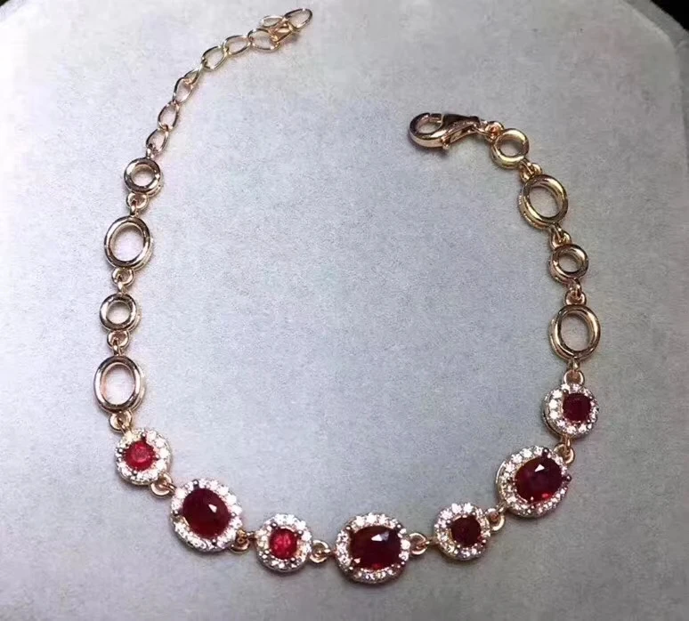 Bracelet en rubis rouge naturel avec pierres précieuses naturelles Bracelet rond élégant en argent