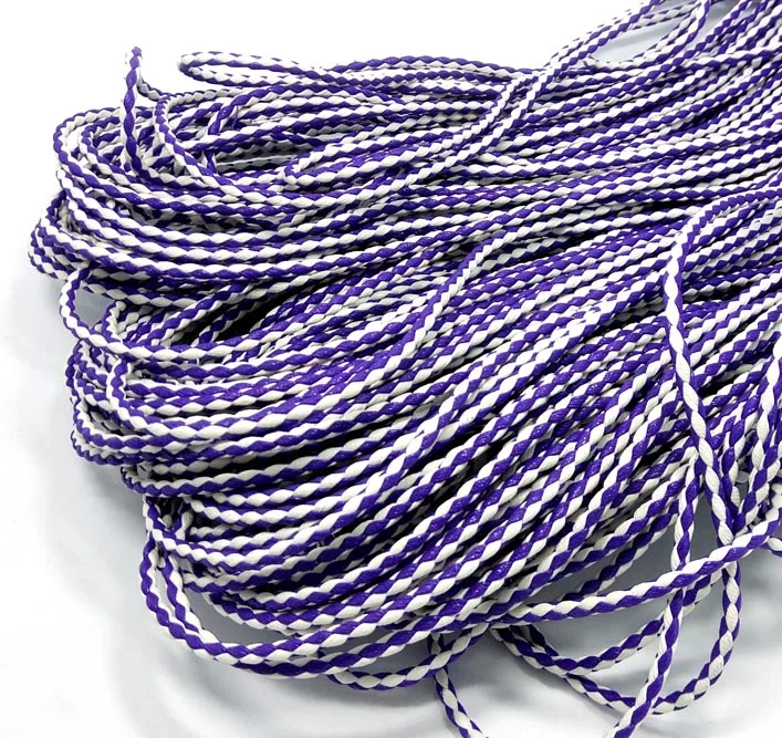

Free shipping 20m purple & white braid PU leather Beading Cord 3mm dia. Beading Wire Handcraft Accessory for bracelet & necklace