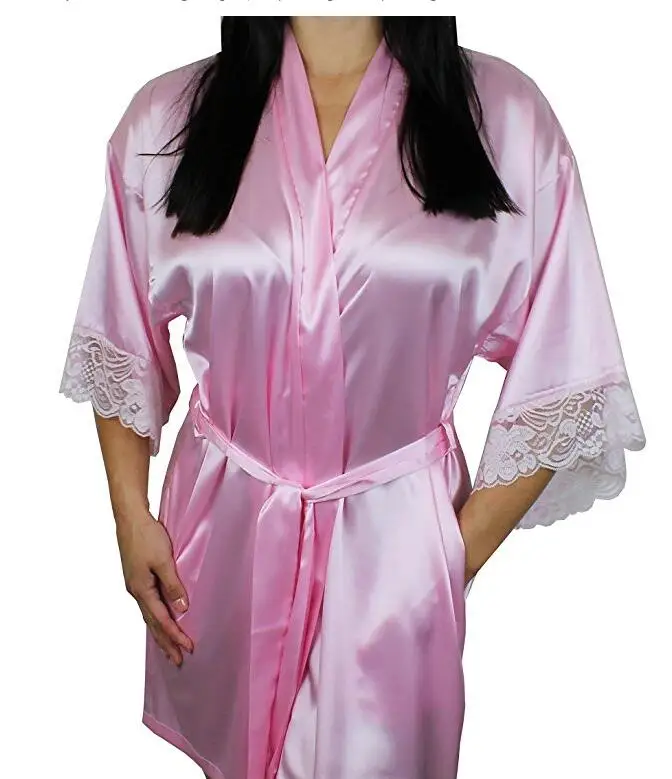 Сексуальное Женское ночное белье со средним рукавом, большие размеры M L XL XXL, кружевные женские халаты из натурального шелка LM93 - Цвет: pink