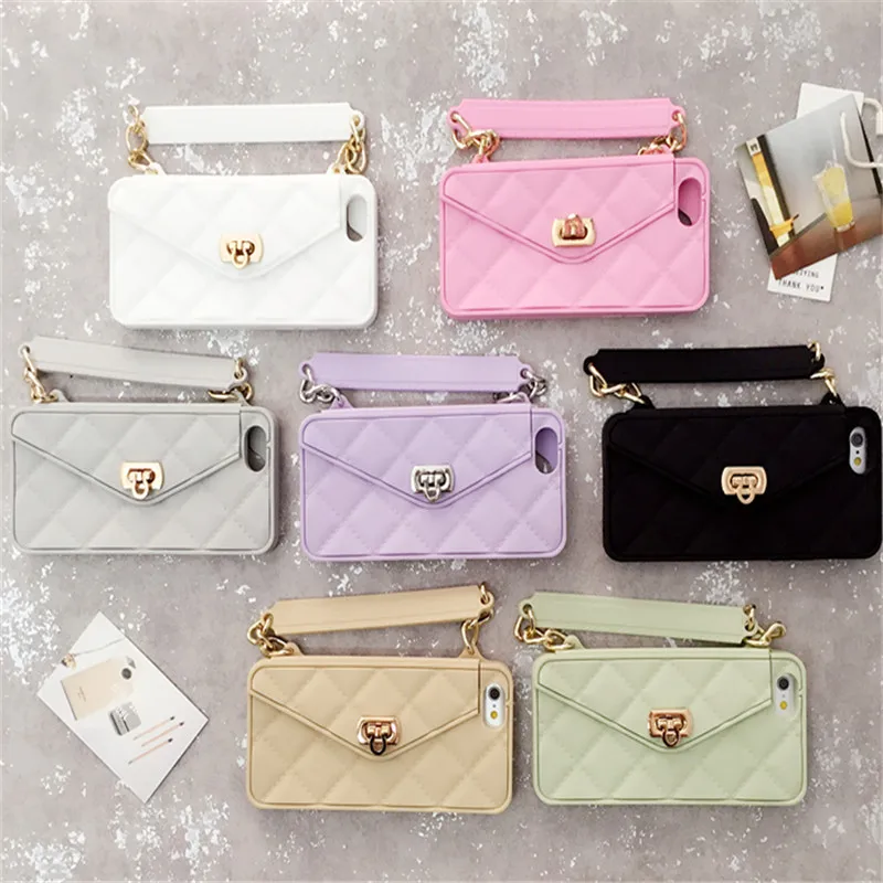 

Dower Me Fashion Soft Silicone Card Bag Metal Clasp Women Handbag Purse Case Cover With Chain For Iphone XS Max XR X 8 7 6S Plus