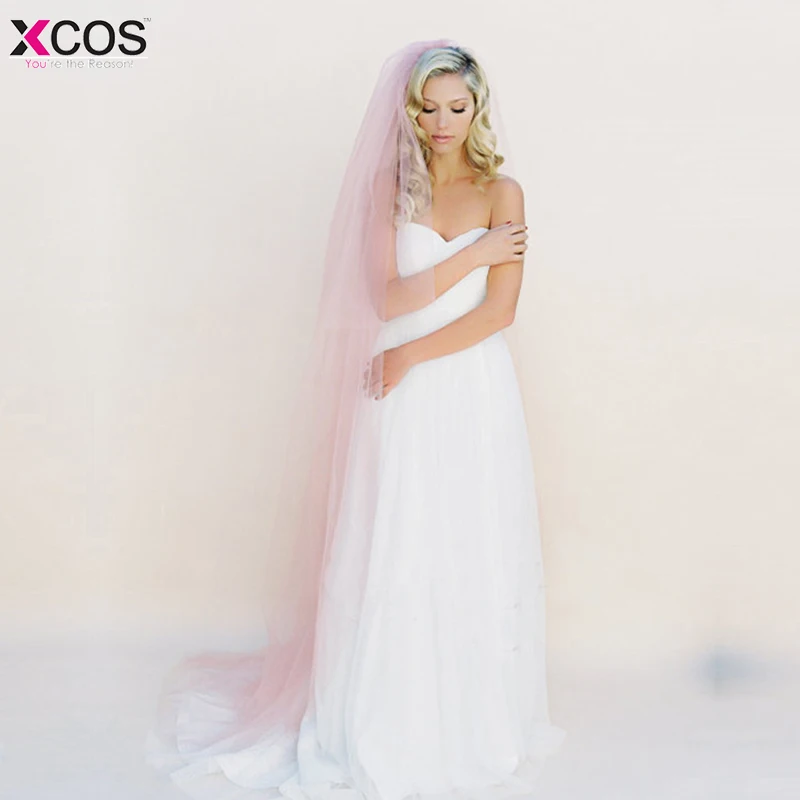 Вуаль для свадьбы, 3 м, один слой, обрезанная кромка, розовая Соборная свадебная вуаль, Длинная свадебная вуаль, дешевые свадебные аксессуары, Veu de Noiva