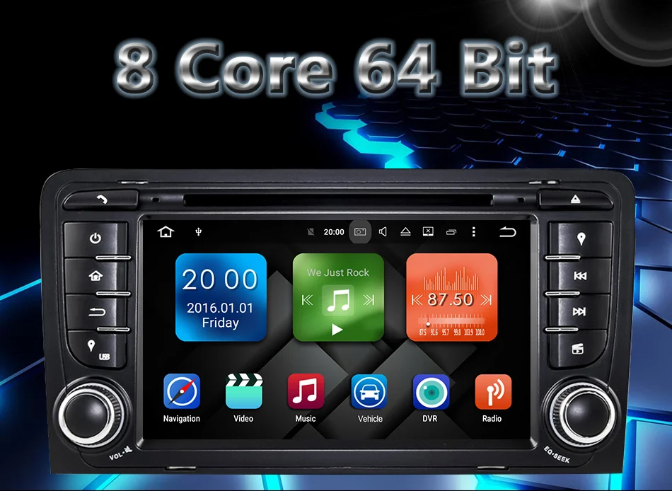 Clearance Eunavi 7" Octa 8 Core 4G RAM Android 8.0 Car DVD Radio Player for Audi A3/S3(2003-2013) stereo with TPMS/OBD2/4G/DAB+/GPS/WIFI 1