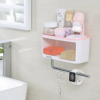 

Creative Plastic Seamless Double Grid Rack Organizer Home Bathroom Soap Towel Roll Paper Hanging Debris Storage Rack Organizer