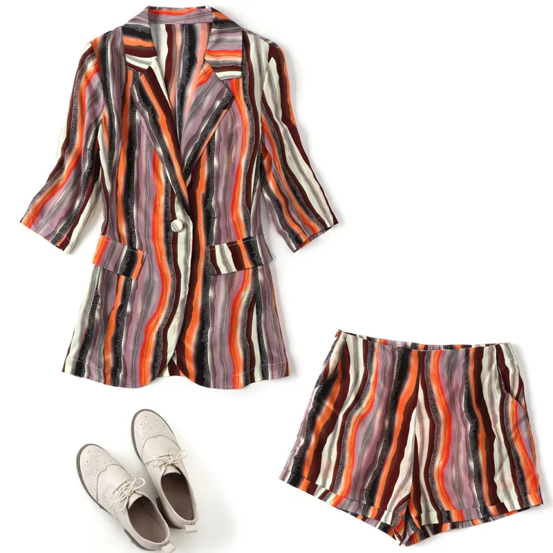 Womens Heavy Silk Suits Blazer with Shorts Summer 2019 Chic Two Piece Set Top and Pants Vogue Office Ladies High Quality za Coat Womens Heavy Silk Suits Blazer with Shorts Summer 2019 Chic Two Piece Set Top and Pants Vogue Office Ladies High Quality za Coat