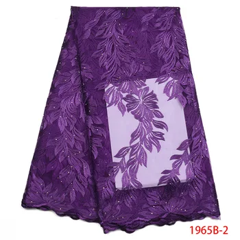 

High Quality Latest African Laces Fabrics Embroidered African Stones Tulle French Lace Fabric With Trim Beaded Fabric QF1965B