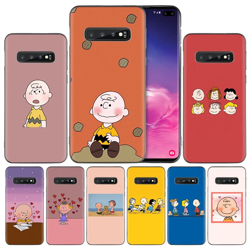 

PEANUTS Pattern Black Silicone Case Cover for Samsung Galaxy S10 S10e 5G S9 S8 S7 Edge J8 J6 J4 Plus 2018 Note 8 9