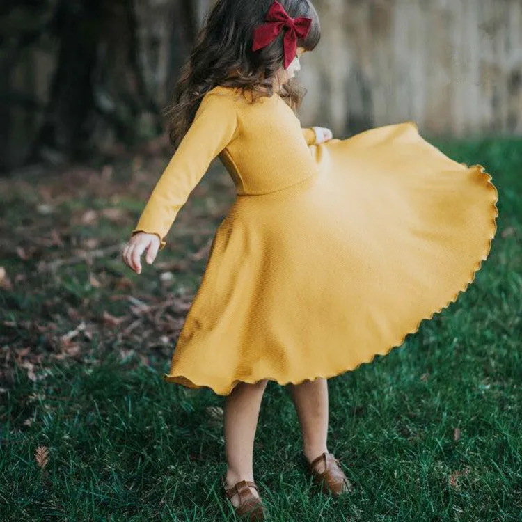 

INS Cotton Big Ruffles Kids Clothes Children Dresses Girls New 2018 Spring Autumn Baby Girls Knitted Dress Long Sleeve Dresses