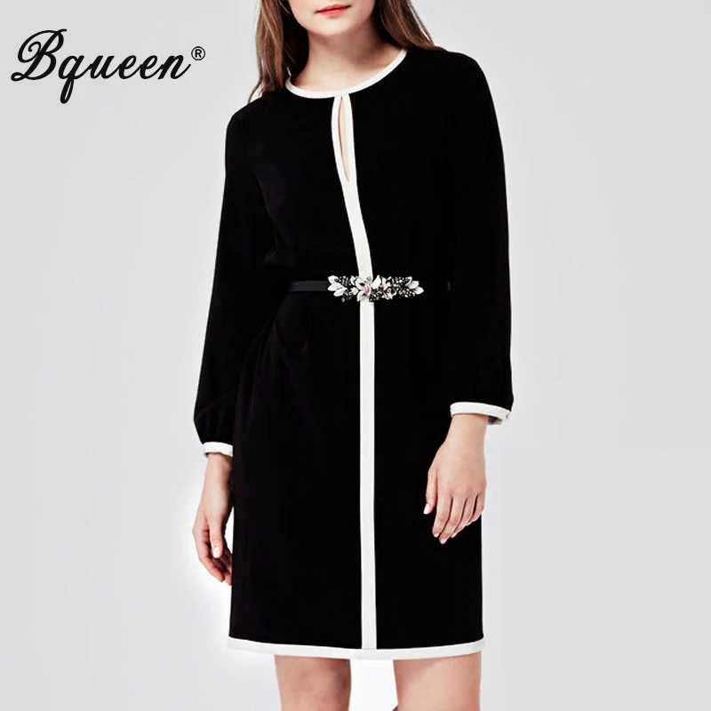 

Bqueen 2017 Autumn & Winter New Fashion O-Neck Temperament Slim Long Woolen Dress Women's Basic Coats