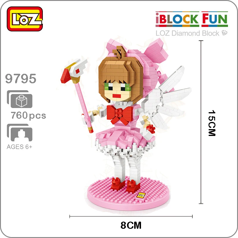 

LOZ 9795 Card Captor Sakura Kinomoto Girl 3D Model 760pc DIY Micro Small Blocks Bricks Assembly Diamond Mini Building Toy no Box