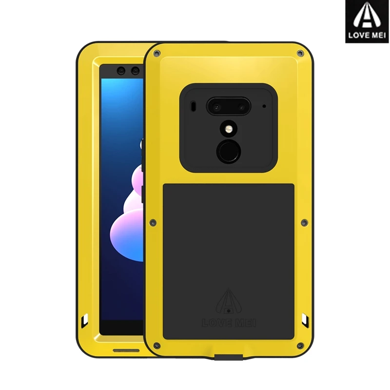 Lovemei Чехлы для HTC U12 Plus алюминиевый металл + стекло Gorilla Shock Drop водонепроницаемый