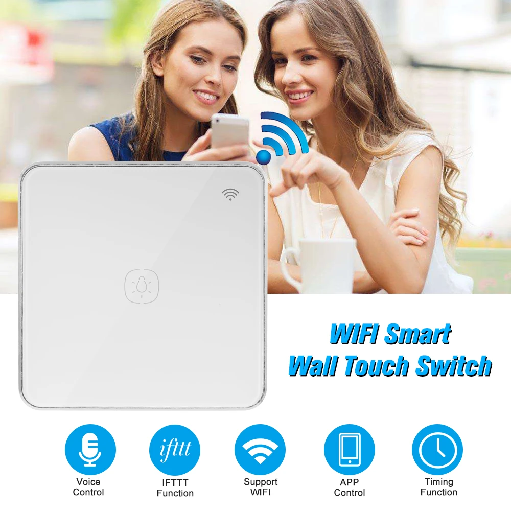 WIFI умный сенсорный выключатель беспроводной 1/2/3 Gang стеклянный настенный света