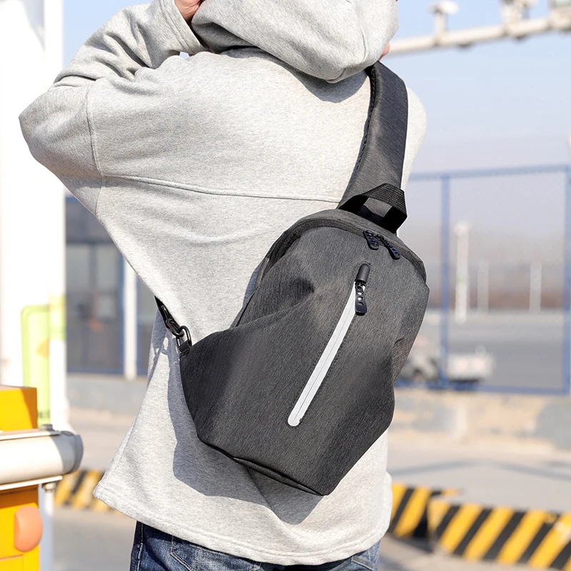 

OKKID men fashion small messenger bags man one shoulder waterproof travel chest bag usb reflective strip crossbody bags for men