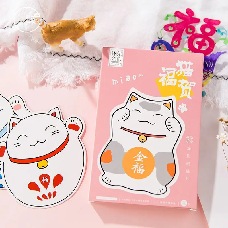 

3sets Kawaii Paper Boxed Cute Cat Greeting Card Postcards Birthday Bussiness Gift Card Set Message Card