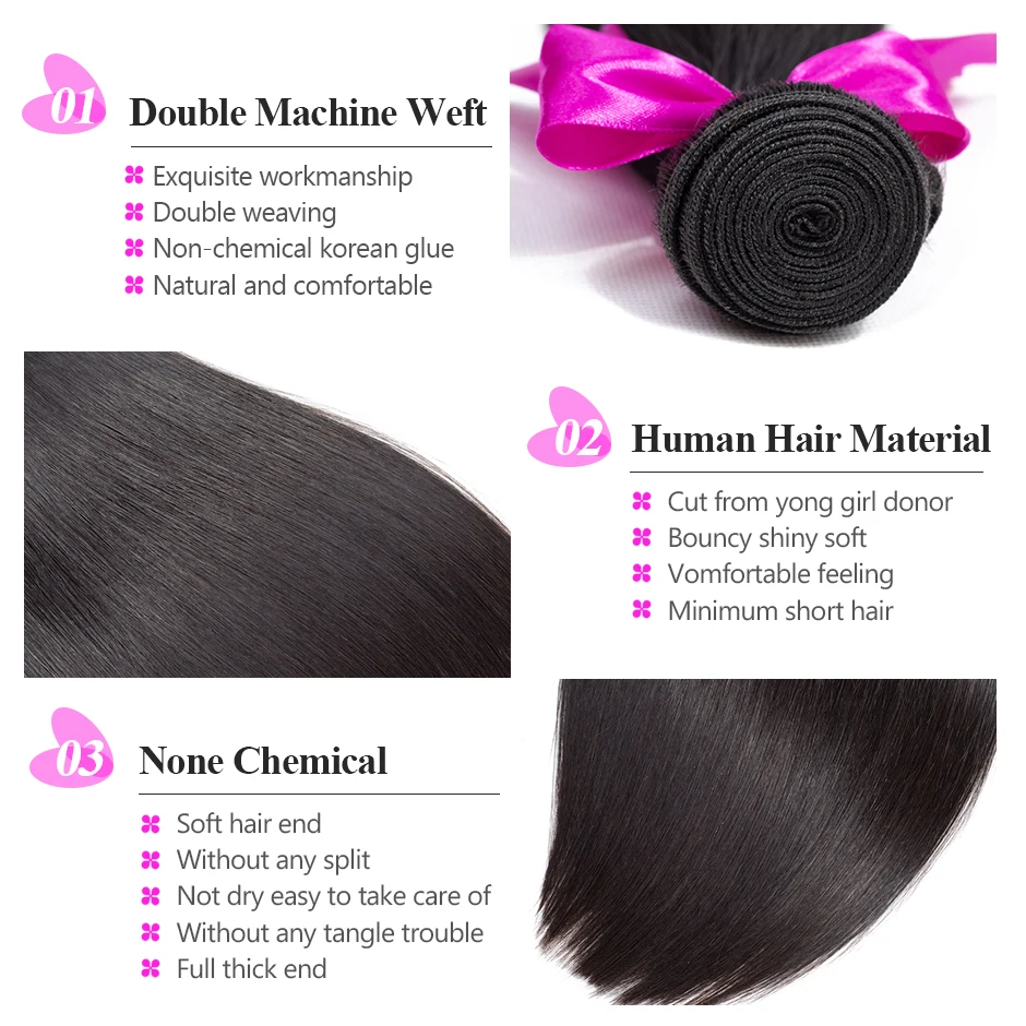 Малайзии прямые волосы пряди Reshine человеческие волосы 1/3/4 шт./набор, прямые волосы пряди плетения пряди Волосы remy волос для наращивания