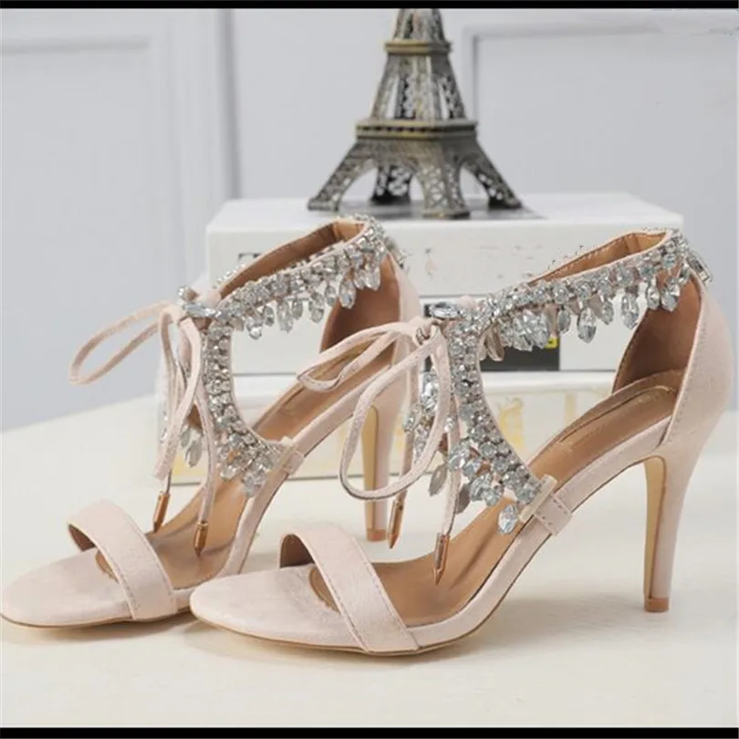 

Fashion Womens Sandals Summer 2017 Sexy Ladies Party Solid Cross-Tied Crystal Lace-Up Narrow Band Women Shoes Sandales femme