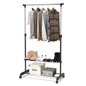 

Portable Adjustable Rolling Clothes Hanger Coat Rack Floor Hanger Storage Wardrobe Clothing Drying Racks With Shoe Rack HW53830