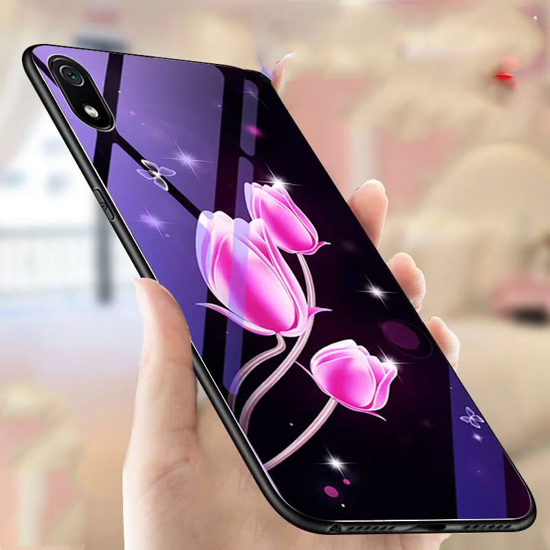 Luminous Cases For Xiaomi Redmi 7A 7 Note Mi 9 8 Lite Tempered Glass PC 2 in 1 Backet Cover Soft Silicone Thin Shell Coque |