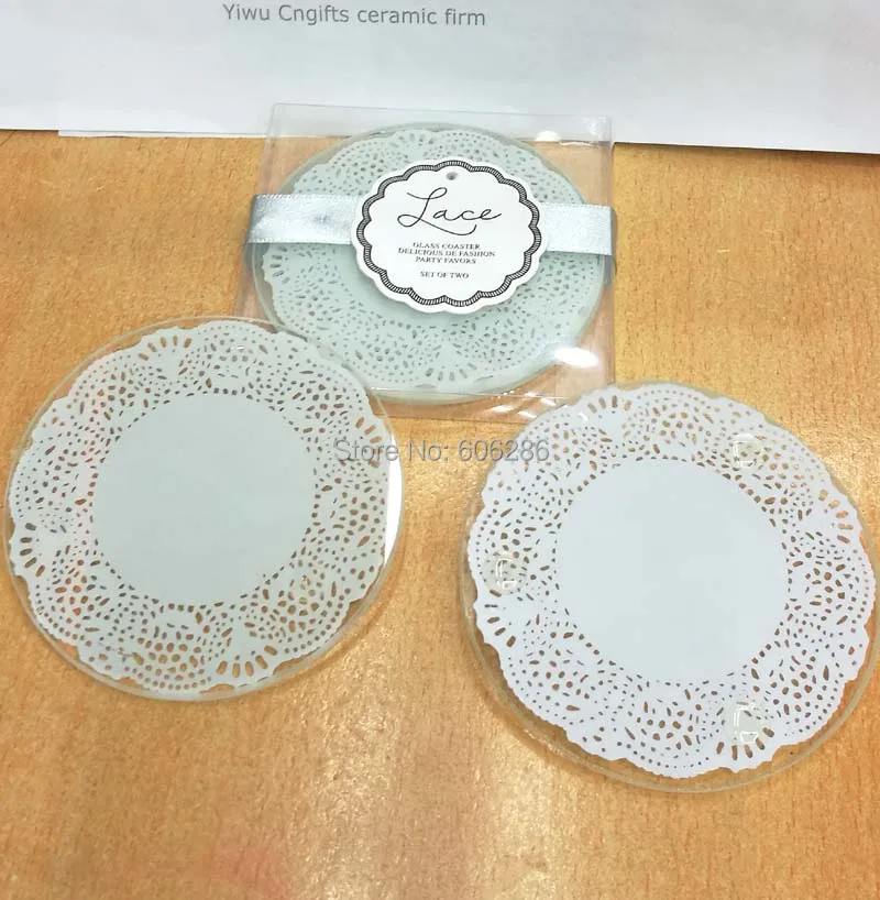 free shipping 50pairs=100pcs glass round lace cup mat glass coaster