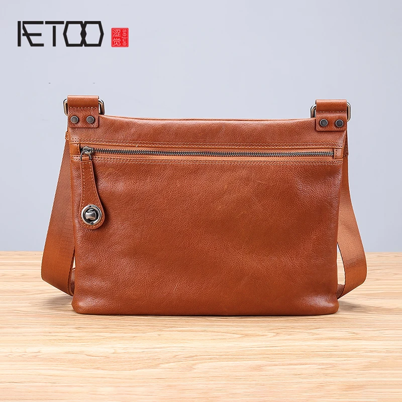 

BJYL Leather men's bag New men's bag packets shoulder crossbody bag horizontal casual cowhide Small handbag