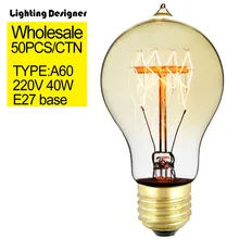 50 штук/картонная коробка A60 A19 наконечник лампы накаливания эдиссона в винтажном стиле лампа накаливания 220 V 40 W E27 спираль четыре петли canbon теплый белый